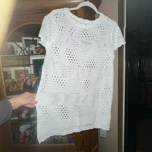 NEW NWT XS  BUAUTY White Crochet Knit Cover Up.  Tunic. Sheer Dress
